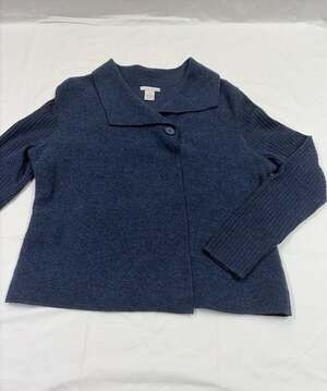 TWEEDS Women's Button Front 100% Boiled Wool Cardigan Sweater XL Navy